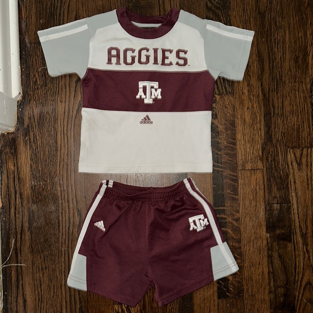 Aggies Adidas shorts and short sleeve matching set. Texas ATM Aggies